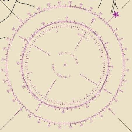 a rose compass is used on navigation charts to show alignment of the map to the direction of north.
