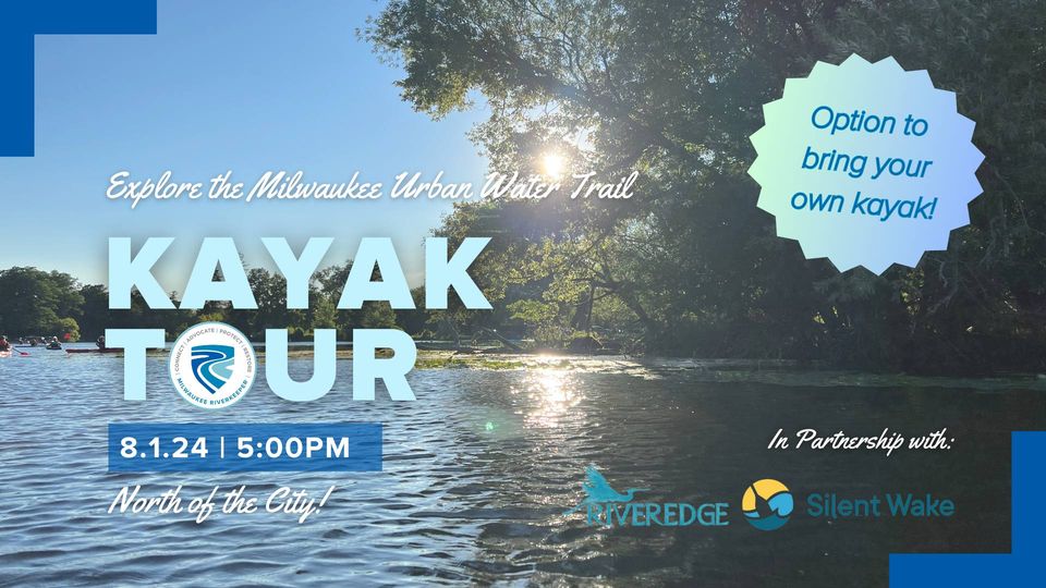448771815_869837751849942_3543310223909673896_n Sunlit river scene with promotional text for a kayak tour event.