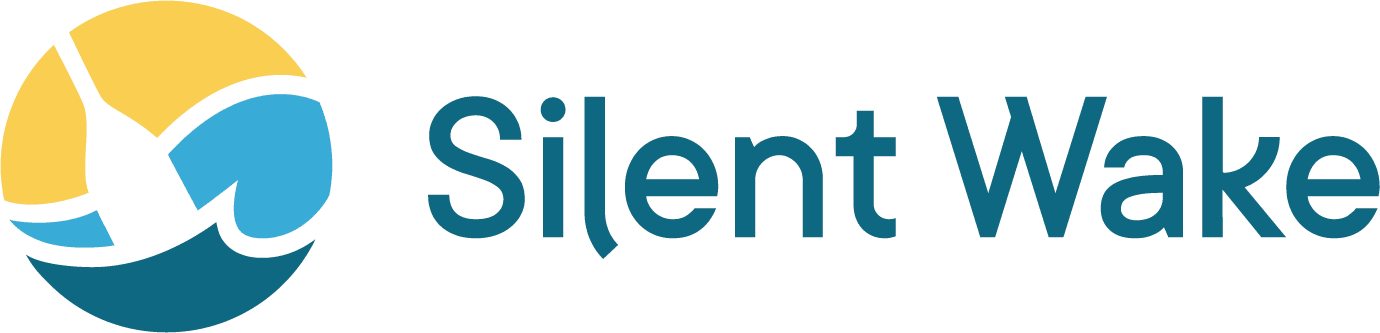 Silent Wake logo with abstract sailboat design.