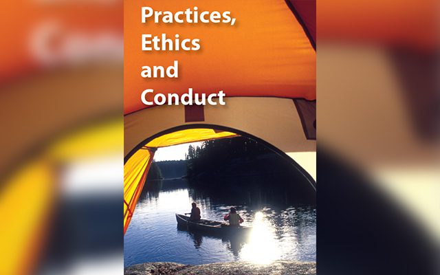Book cover titled 'Practices, Ethics and Conduct' with a reflective water image.