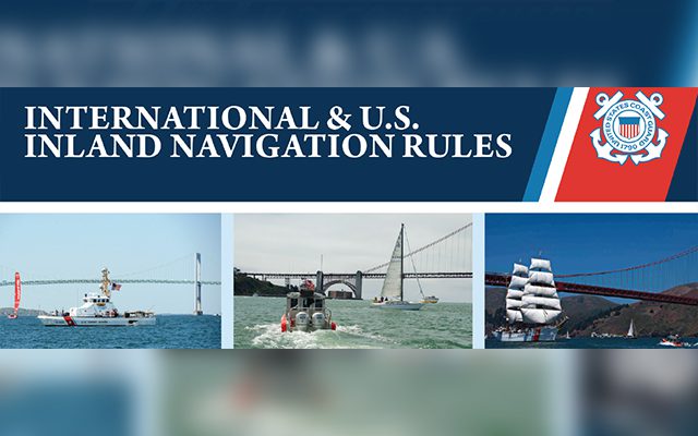 A banner showing international and U.S. inland navigation rules with images of boats and ships.