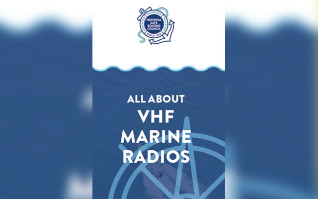 A cover page titled 'All About VHF Marine Radios' with a marine emblem.