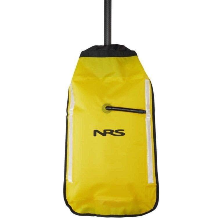A yellow NRS dry bag with a black zipper and strap.