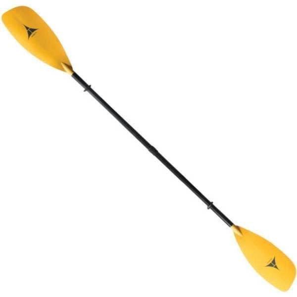 paddle A yellow double-bladed kayak paddle.