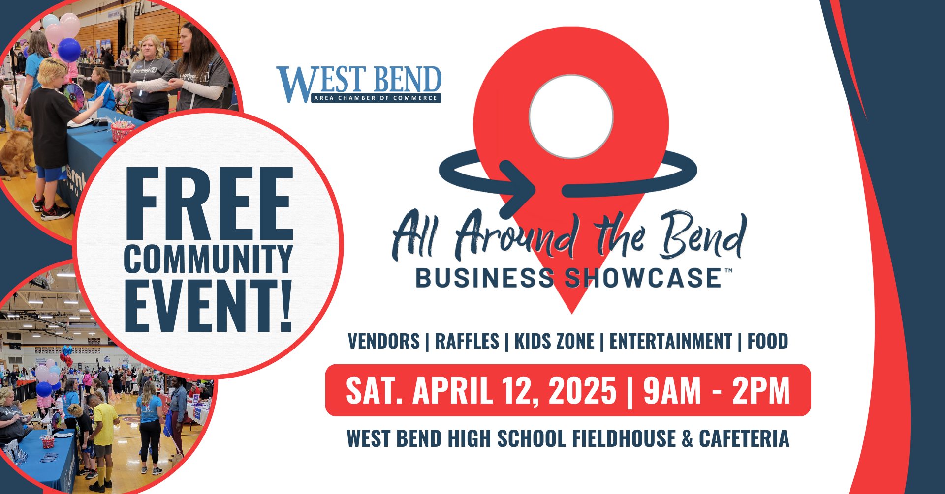 Poster for a free community event in West Bend on April 12, 2025.