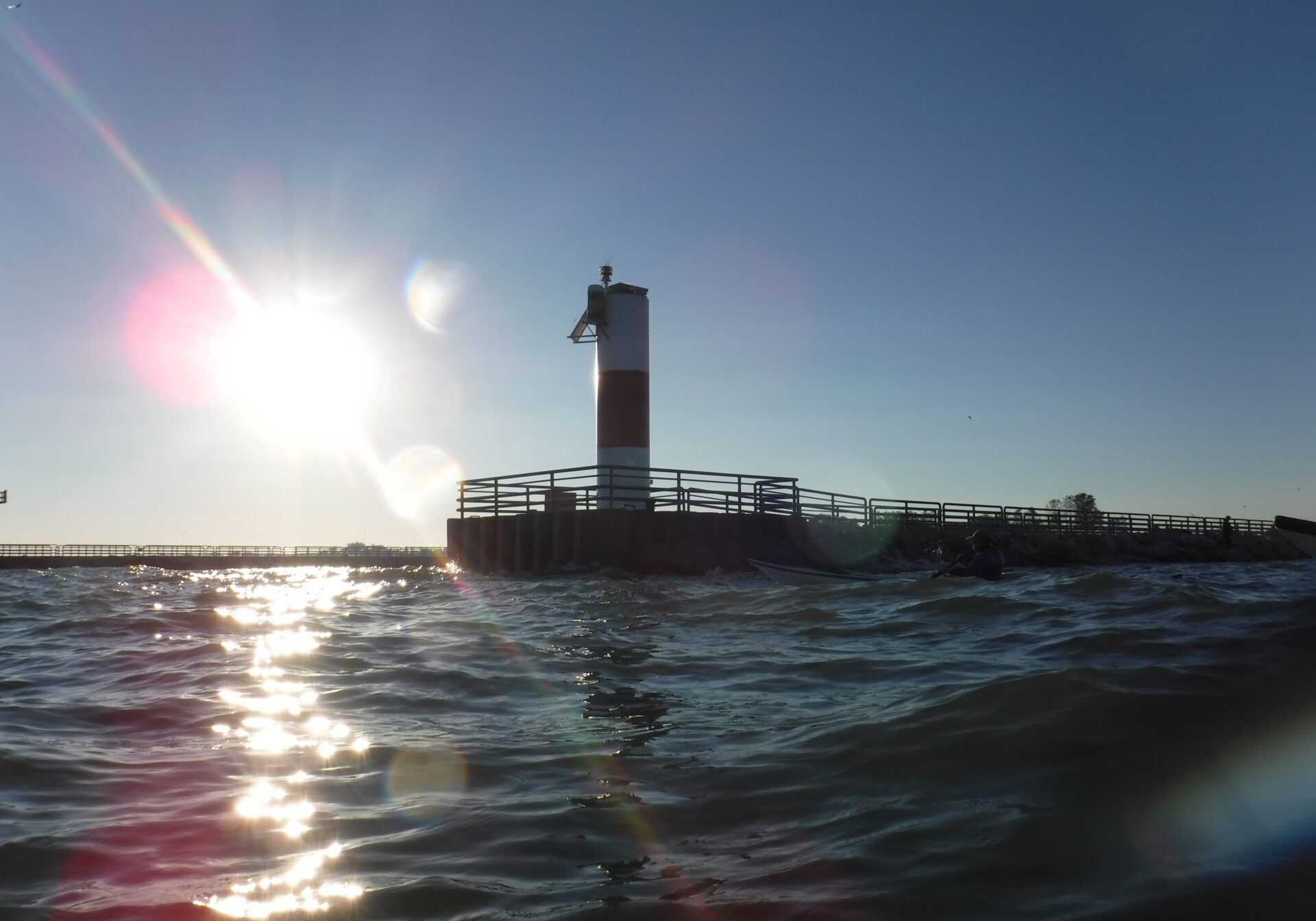 kayaking two rivers, wisconsin, the channel marker at the end of the harbor