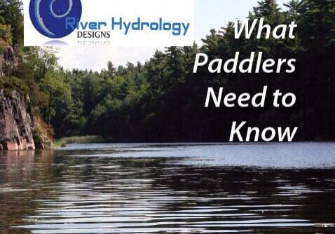 A calm river scene with text about paddling on the water.